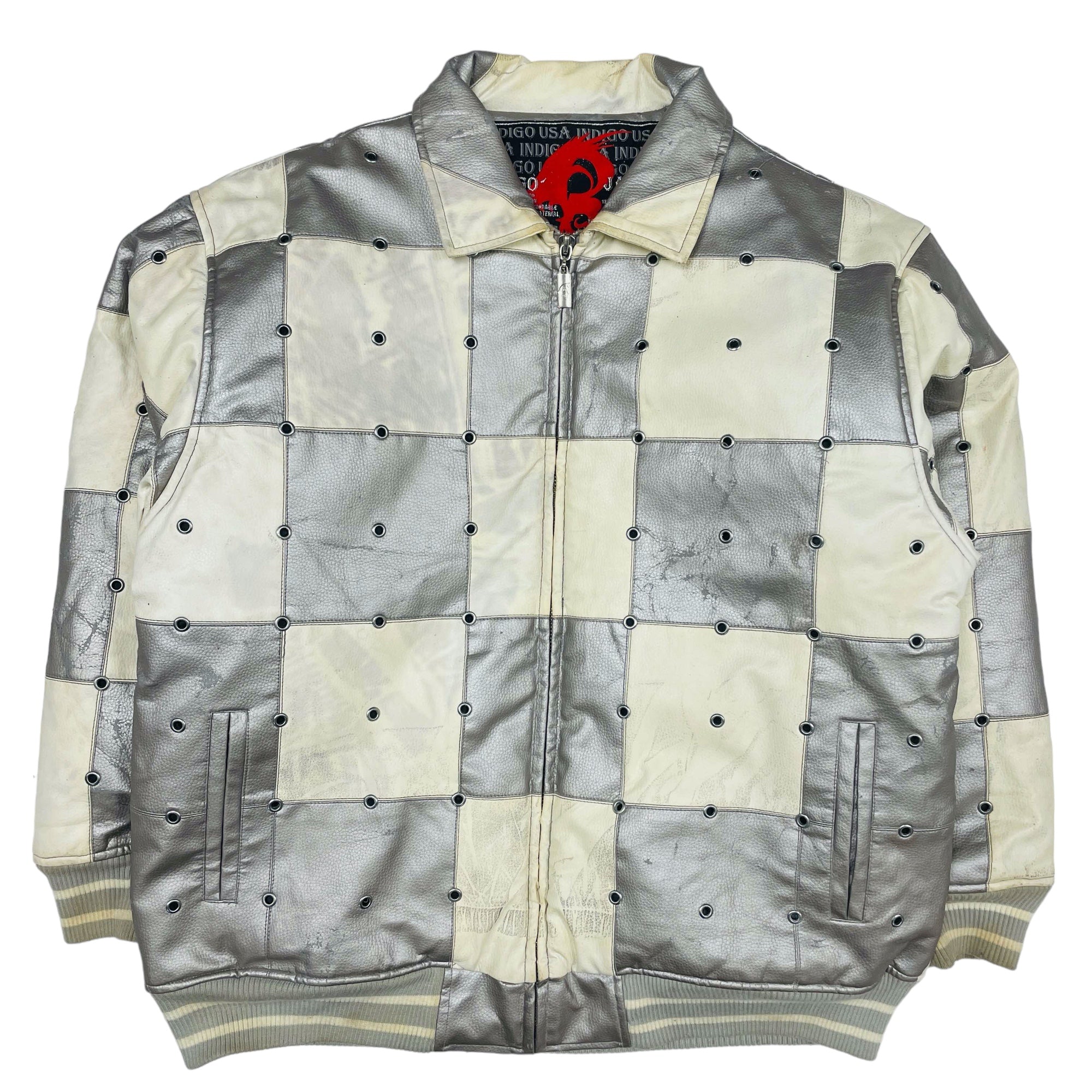 RARE Indigo USA Checker Board Y2K Leather Jacket - 3XL