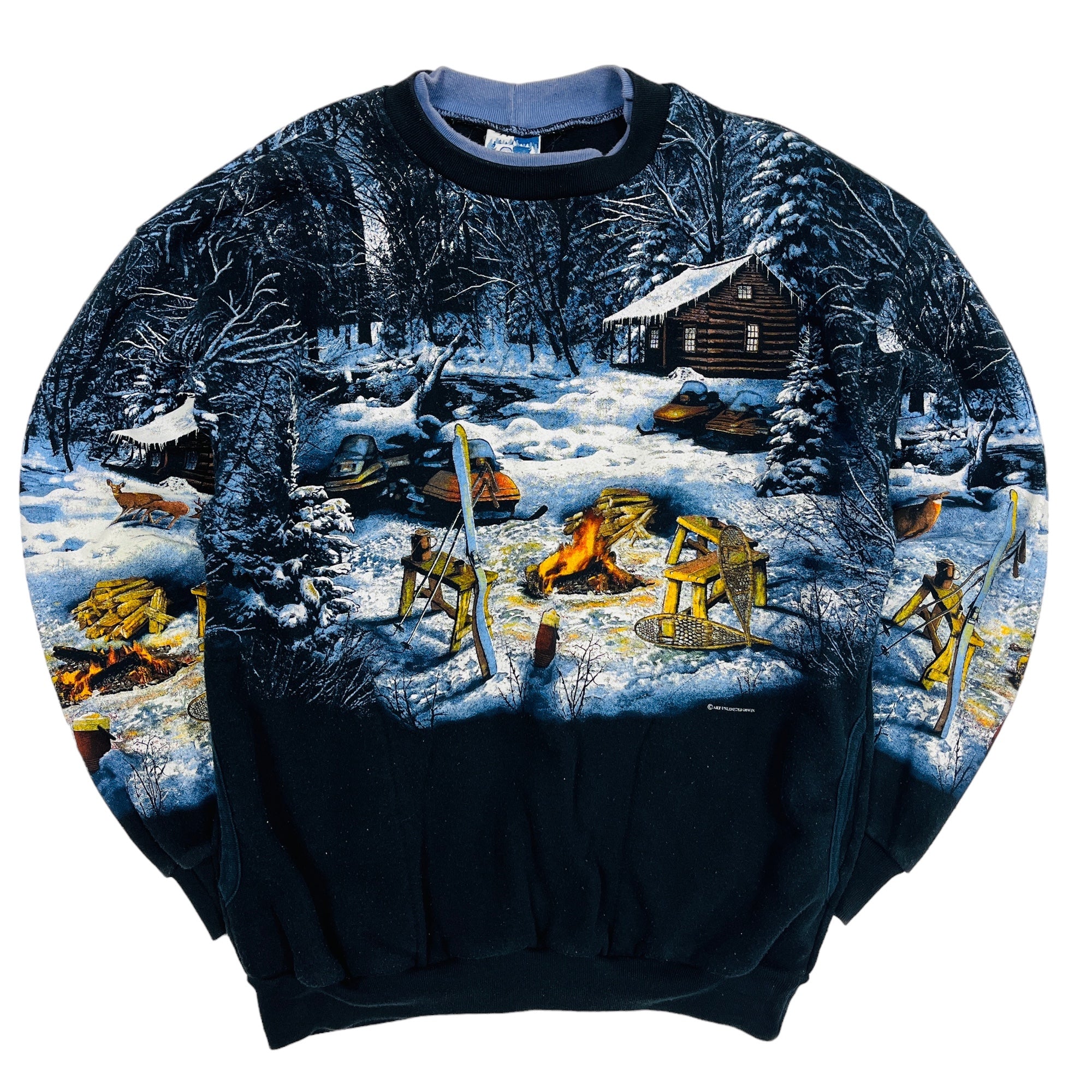 90's Winter Scene Graphic Sweatshirt - Large